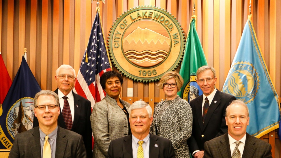 Group shot of the Lakewood, WA City Council taken Jan. 6, 2020