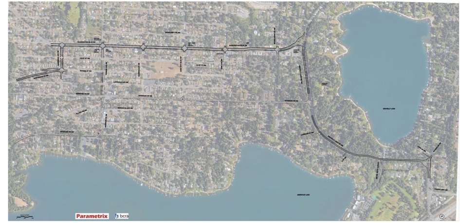 Overhead map of the proposed improvements along the Washington Boulevard corridor