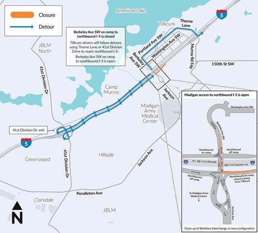 WSDOT planned detour through Tillicum neighborhood for Interstate 5 construction