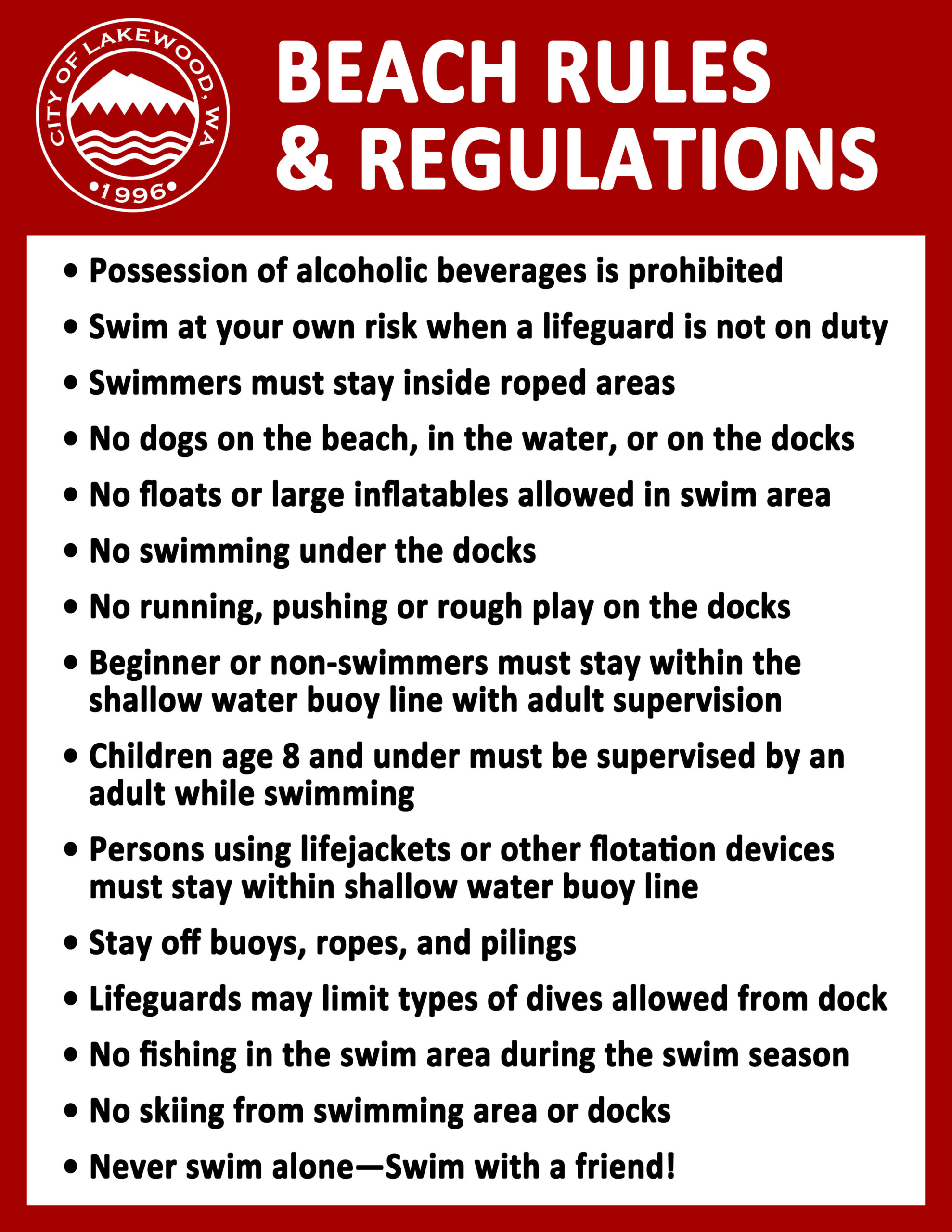 Graphic that says "Beach Rules and Regulations."