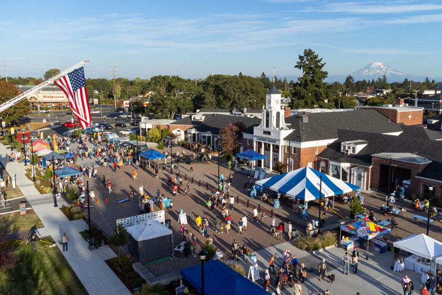 overhead shot of the Colonial Center during a City of Lakewood Street Festival event