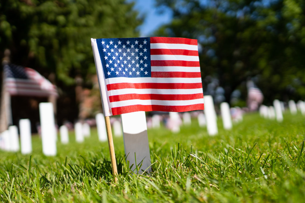 An American flag on the ground as part of the Arlington Project