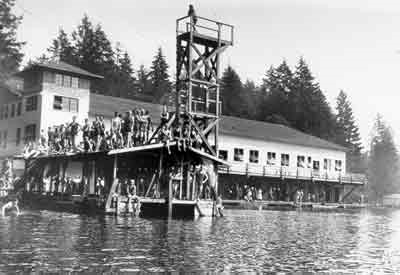 Black and White photo of a historic dock in Lakewood.