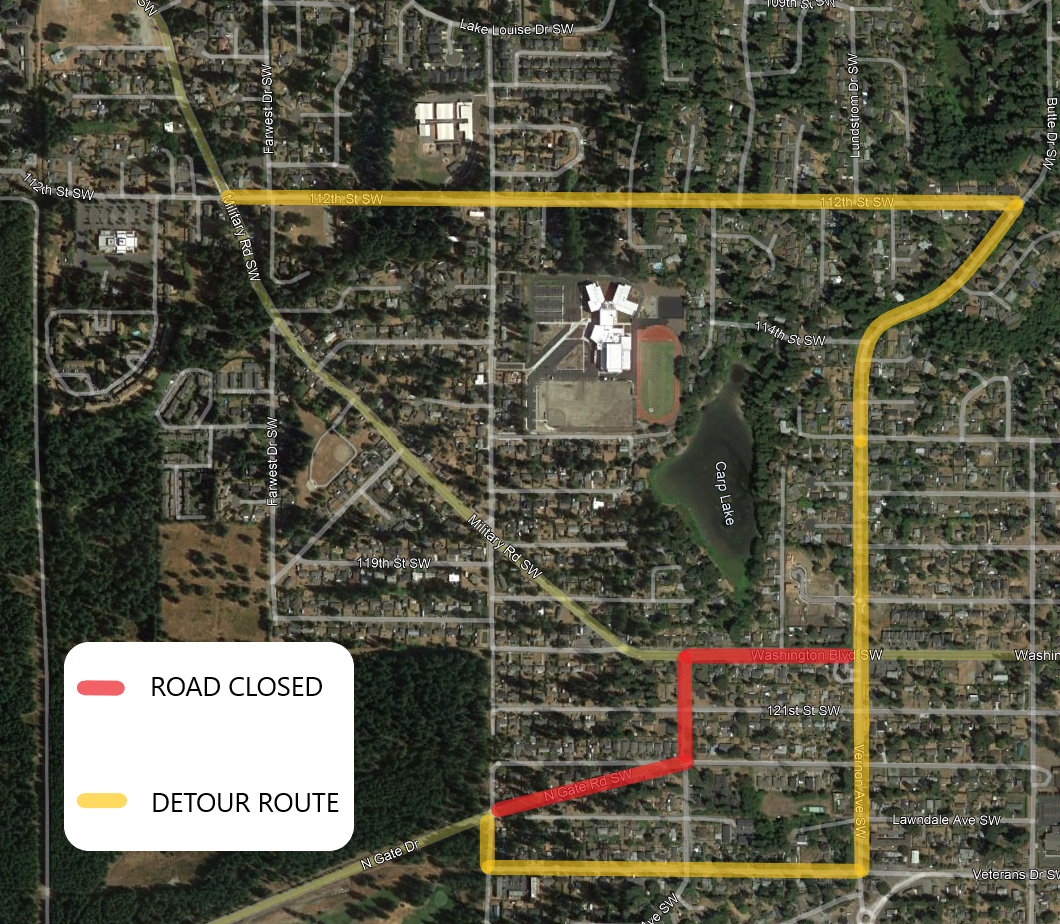 A map showing the closure of Washington Boulevard starting Aug. 1, 2022