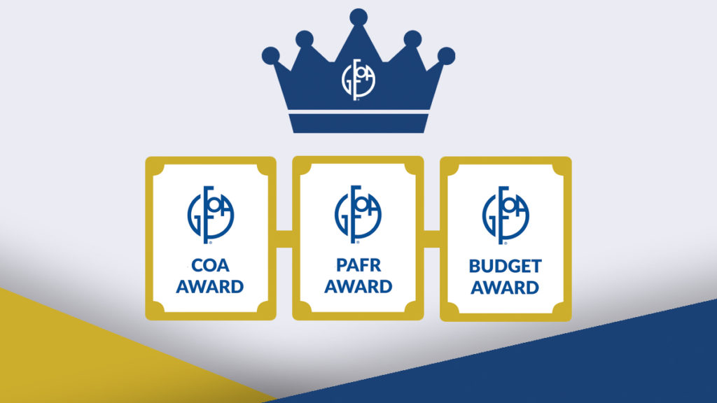 Government Finance Officers Association Triple Crown logo and listing of awards