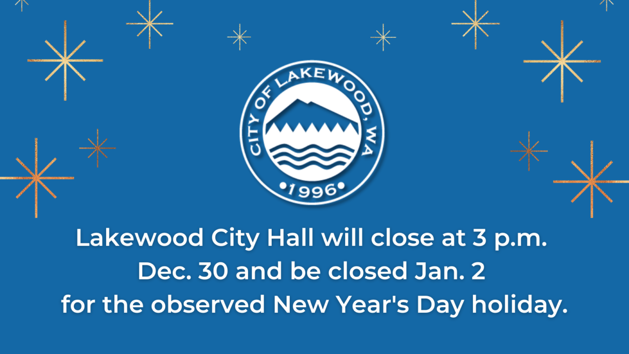 City Hall will close at 3 p.m. on Dec. 30 and remain closed Monday, Jan. 2, 2023 in observation of the New Year's Day holiday.