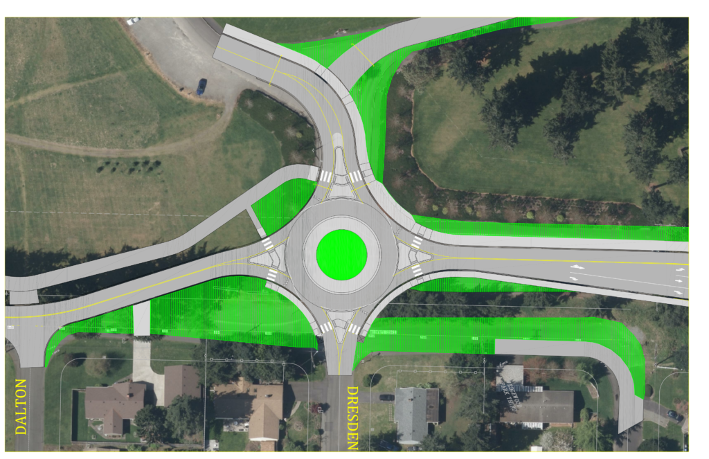An illustration for the new roundabout at the intersection of 87th and Dresden.