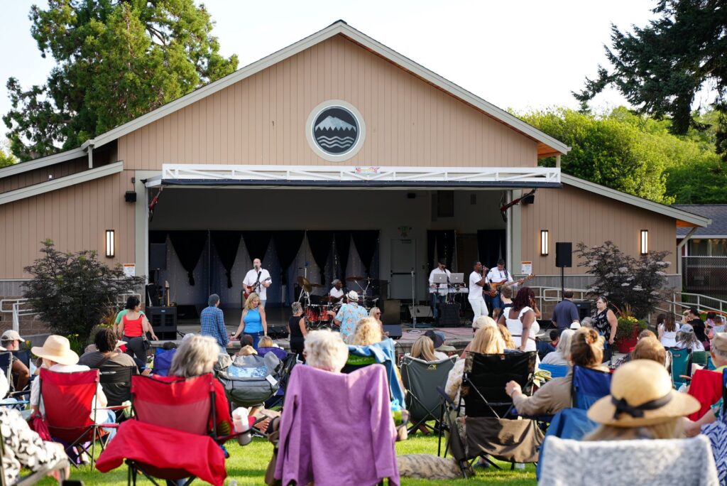 The Pavilion at Fort Steilacoom Park as a stage for Chapter 5 for the June 27, 2023 opening night of the Summer Nights at the Pavilion summer concert series.