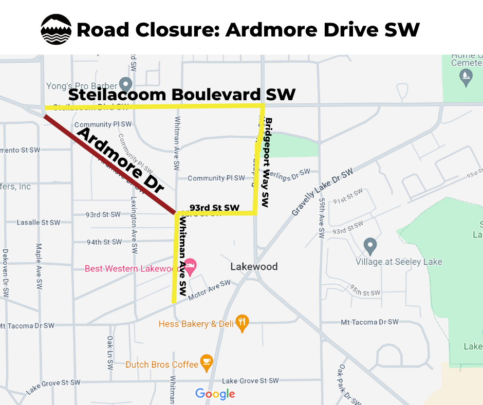 Map of the road closure of Ardmore Drive as of Nov. 27, 2023.