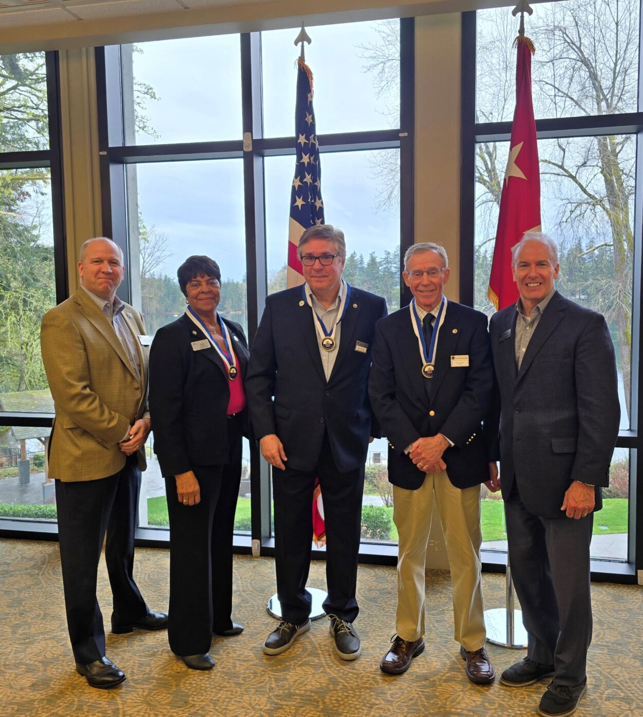 From left to right: Lakewood City Manager John Caulfield, Lakewood Deputy Mayor Mary Moss, South Sound Military and Communities Partnership Director Bill Adamson, former Lakewood City Councilmember John Simpson and Lakewood Mayor Jason Whalen