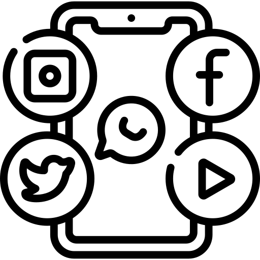 Smart phone icon with social icons around it