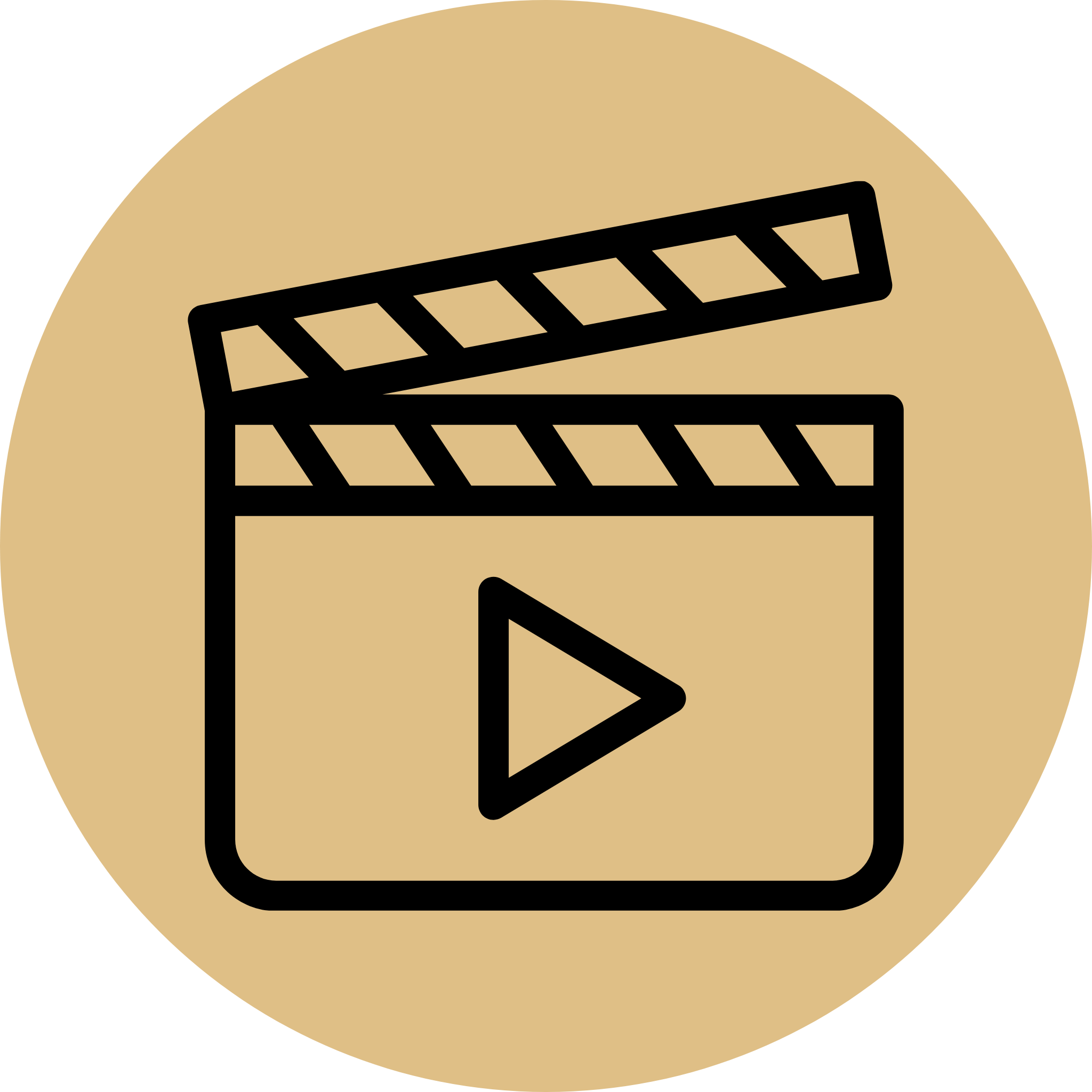 Icon of a film reel on a brown background. 