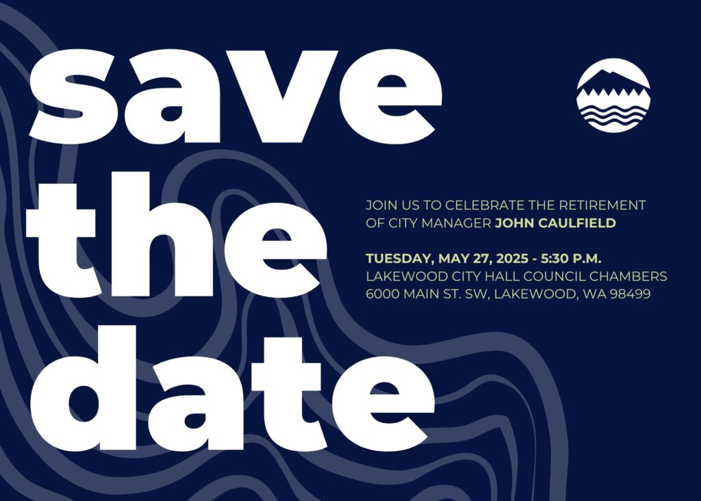 Save the date invitation to the retirement celebration for City Manager John J. Caulfield
