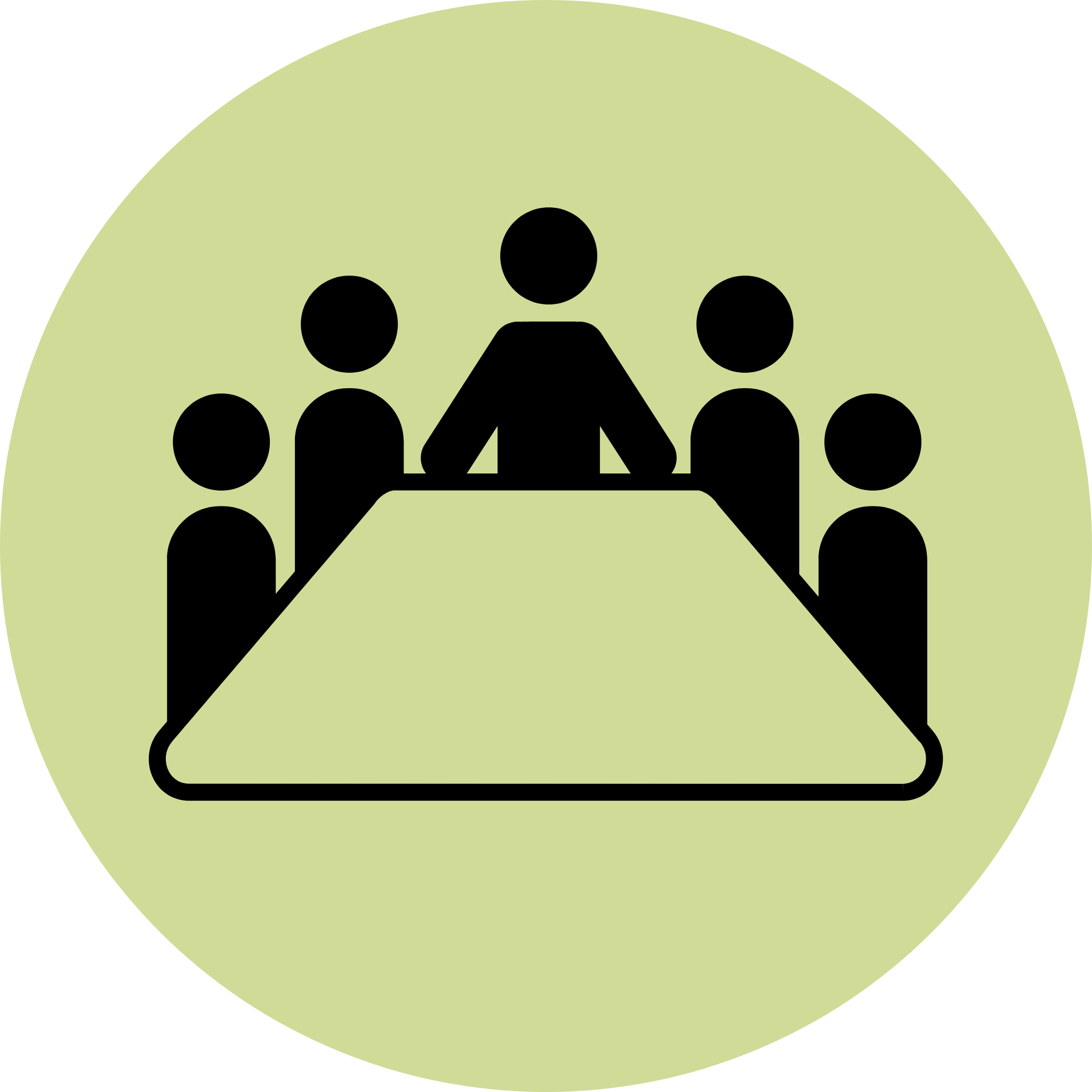 Green icon depicting people standing around a table